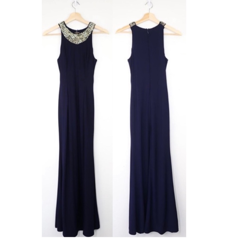 Lulu's Navy Beaded-Neckline Evening Gown - Picture 5 of 16